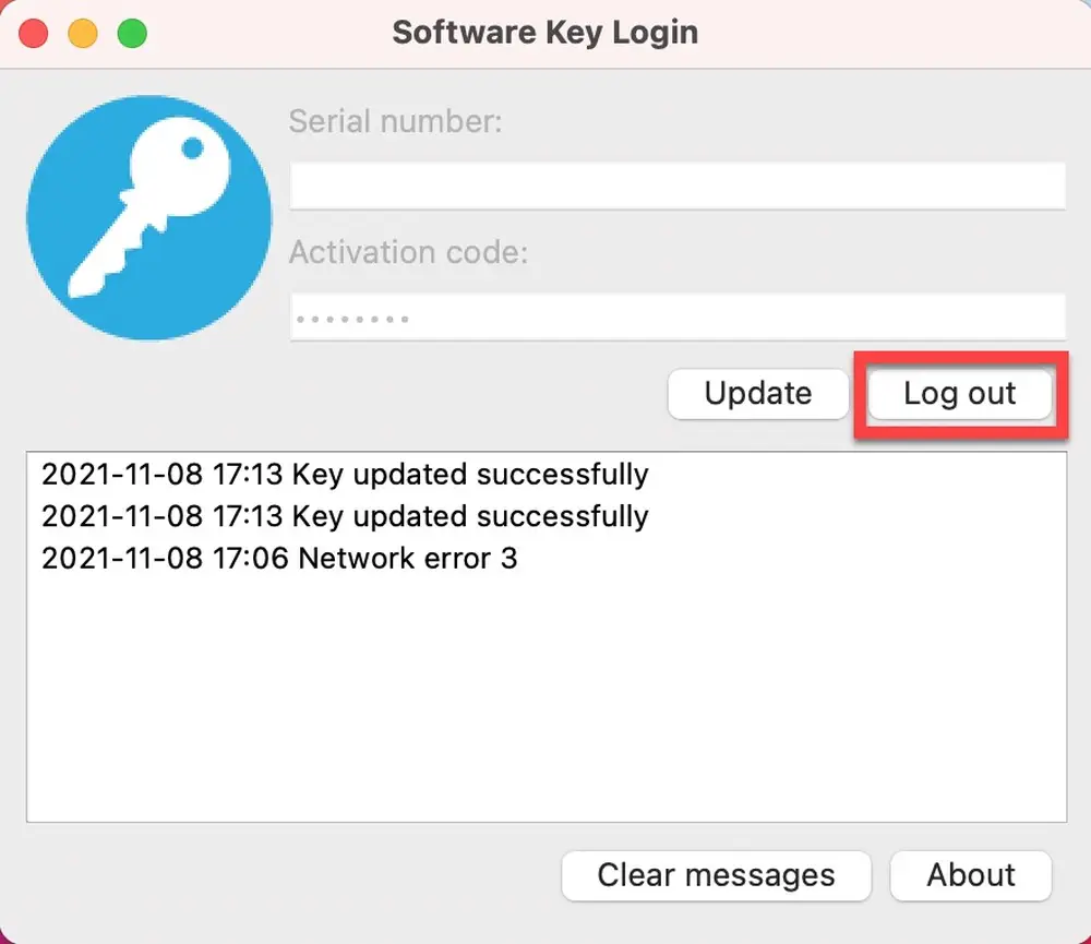 Software Key  - logout macOS